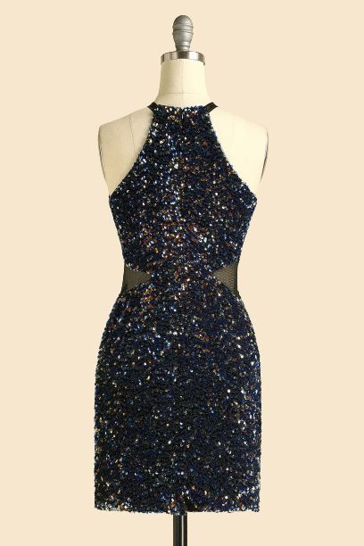 Sexy Sheath Sequin High Neck Homecoming Dresses Rjerdress