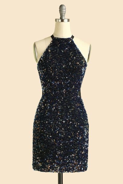 Sexy Sheath Sequin High Neck Homecoming Dresses Rjerdress