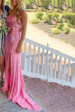 Sexy Sheath Sweetheart Pink Sequin Long Formal & Evening Dress With Slit Rjerdress
