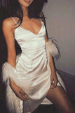 Sexy Sheath V Neck Mini Split Ivory Homecoming Dresses Short Prom Dresses uk rjs449 Rjerdress