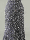 Sexy Silver Mermaid Strapless Split Prom Dress With Detachable Sleeves Rjerdress