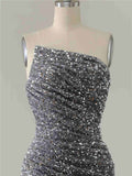 Sexy Silver Mermaid Strapless Split Prom Dress With Detachable Sleeves Rjerdress