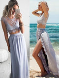 Sexy Slit Two Piece Cheap Cap Sleeve Lace Scoop A-Line Prom Dresses RJS868 Rjerdress