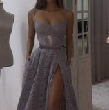 Sexy Spaghetti Straps A-Line Modest Lace Long V Neck High Slit Prom Dresses RJS613 Rjerdress