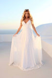 Sexy Spaghetti Straps Sleeveless Beach Simple Wedding Dresses Backless Long Beach Bride Dress