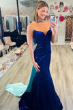 Sexy Strapless Fitted Mermaid Velvet Prom Dress with Bowknot Rjerdress