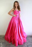 Sexy Sweetheart Neck Hot Pink Satin Long Prom Dress, Hot Pink Formal Graduation Evening Dress Rjerdress