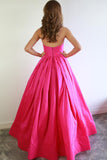 Sexy Sweetheart Neck Hot Pink Satin Long Prom Dress, Hot Pink Formal Graduation Evening Dress Rjerdress