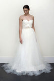 Sexy Top A-line White Lace Grey Tulle Strapless Sweetheart Neck Wedding Dress Rjerdress
