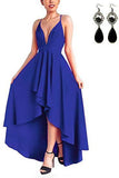 Sexy V Neck Asymmetrical Blue High Low Criss Cross Prom Dresses Evening Dresses uk RJS338