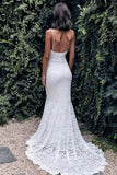 Sexy V Neck Back Hole Full Lace Mermaid Wedding Dresses Rjerdress