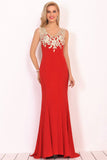 Sexy V Neck Formal Dresses Mermaid Spandex With Appliques Sweep Train Rjerdress