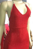 Sexy V Neck Red Glitter Sequins Prom Dresses Mermaid Halter Backless Evening Gowns P1143 Rjerdress