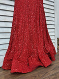 Sexy V Neck Red Glitter Sequins Prom Dresses Mermaid Halter Backless Evening Gowns P1143 Rjerdress
