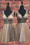 Sexy V Neck Sequins Straps Above Knee Homecoming Dresses Short Cocktail Dresses H1196 Rjerdress