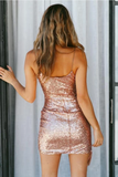 Sexy V Neck Spaghetti Straps Sequins Mini Party Homecoming Dresses Rjerdress