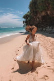 Sexy V Neck Tulle Wedding Dress With Lace Appliques, A Line Backless Bride Dress Rjerdress