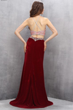 Sexy red chiffon two pieces see-through beading floor-length prom dresses Rjerdress