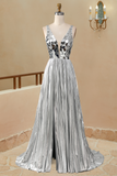 Sexy Polyester V-neck Slit Long Evening Dress Floor-Length Dress For Prom