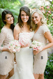 Sheath Bateau Above-Knee 3/4 Sleeves Grey Lace Appliques Prom Bridesmaid Dress RJS716