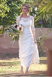 Sheath/Column Lace Bateau 1/2 Sleeves Sweep/Brush Train Wedding Dresses Rjerdress