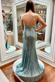 Sheath/Column Split Front Floor Length One Shoulder Sequins Prom Dresses Rjerdress
