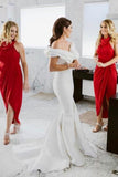 Sheath Cowl Neck Hi-Low Red Simple Bridesmaid Dress with Ruched