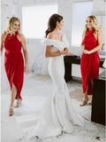 Sheath Cowl Neck Hi-Low Red Simple Bridesmaid Dress with Ruched Rjerdress