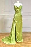Sheath Hot Pink Pleated Strapless Satin With Slit Floor Length Prom Evening Dresses Rjerdress