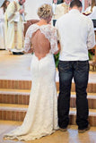 Sheath Long Mermaid Open Back Ivory Wedding Dresses With Sleeves Rjerdress