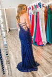 Sheath/Mermaid Royal Blue Charming Prom Dresses With Rhinestones Long Evening Dresses On Sale Rjerdress