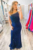 Sheath/Mermaid Royal Blue Charming Prom Dresses With Rhinestones Long Evening Dresses On Sale