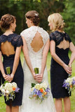 Sheath Navy Blue Open Back Lace Bridesmaid Dresses Wedding Party Dresses Rjerdress
