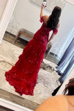 Sheath Off-The-Shoulder Sleeveless Slit Sequin Embroidery Tiered Prom Dresses Rjerdress