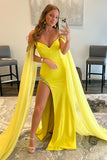 Sheath Off the Shoulder Long Polyester Prom Dress with Slit