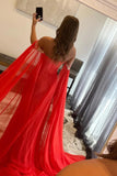 Sheath Off the Shoulder Long Polyester Prom Dress with Slit Rjerdress