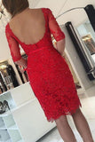 Sheath Pink Lace Appliques Beads Homecoming Dresses with Half Sleeve Cocktail Dresses RJS833 Rjerdress