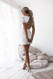 Sheath Round Neck Short Sleeves Lace-Up White Lace Short Natural Homecoming Dress RJS296 Rjerdress