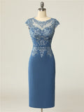 Sheath Scoop Lace Navy Blue Mother Of The Bride Dresses With Jacket Cap Sleeves Rjerdress