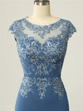 Sheath Scoop Lace Navy Blue Mother Of The Bride Dresses With Jacket Cap Sleeves Rjerdress