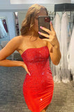 Sheath Short Tight Red Strapless Sweetheart Cocktail Dress Homecoming Dresses H28 Rjerdress