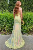 Sheath Spaghetti Straps Appliques & Sequins Long Prom Dress with Slit Rjerdress