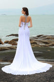 Sheath Straps Beading Long Halter Chiffon Slit Sweetheart Beach Wedding Dresses RrRRRJS560 Rjerdress