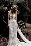Sheath Vintage Lace V Neck Rustic Wedding Dresses Cap Sleeve Ivory Sheath Beach Wedding Gowns Rjerdress