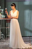 Sheer Back A-Line V-Neck Floor-Length Chiffon Appliques Sleeveless Wedding Dress Rjerdress