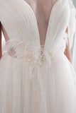 Sheer Beach Scoop A Line Beading Tulle Wedding Dresses UK Rjerdress