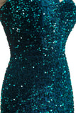 Shiny One Shoulder Sequins Floor Length Prom Dresses With Slit Rjerdress