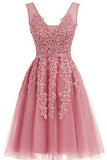 Short Dusty Rose Homecoming Dresses Lace Beads Tulle Appliqued Princess Hoco Dress RJS729