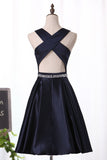 Short Hoco Dresses Scoop Satin A Line Sexy Open Back Rjerdress