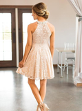 Short Lace Country Bridesmaids Dresses Halter Wedding Guest Dresses Rjerdress